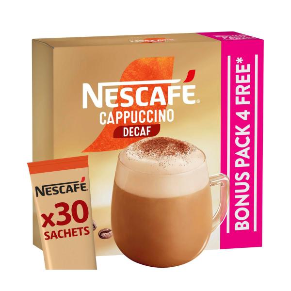 NESCAFE CAPPUCCINO DECAF COFFEE SACHETS 26 PACK