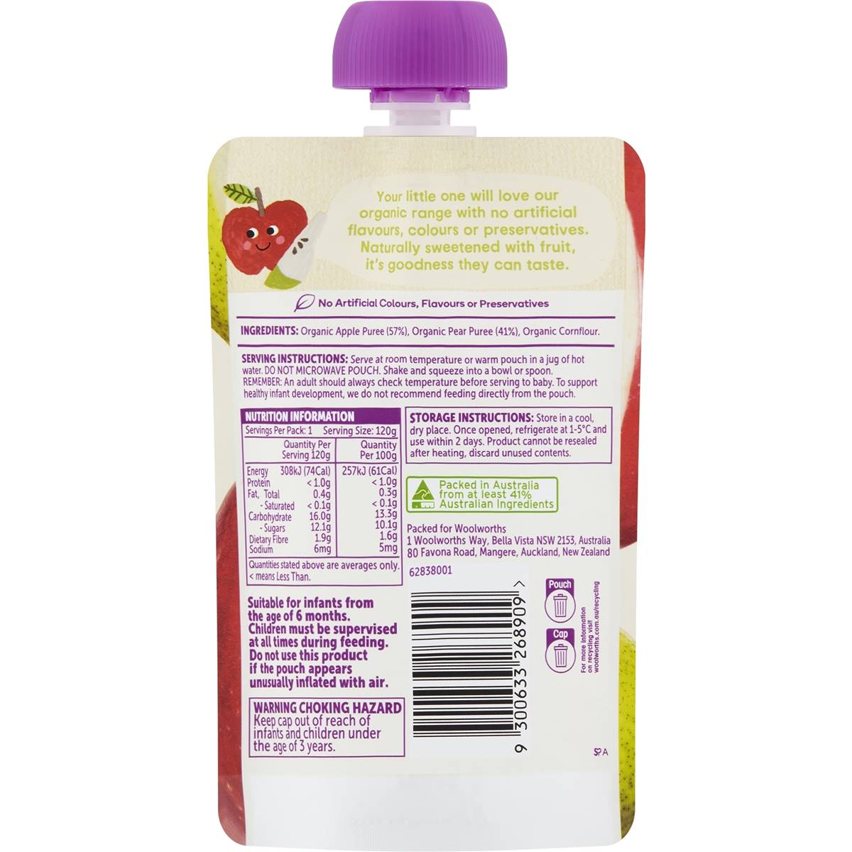 Macro Organic Baby Food Apple & Pear 6m 120g