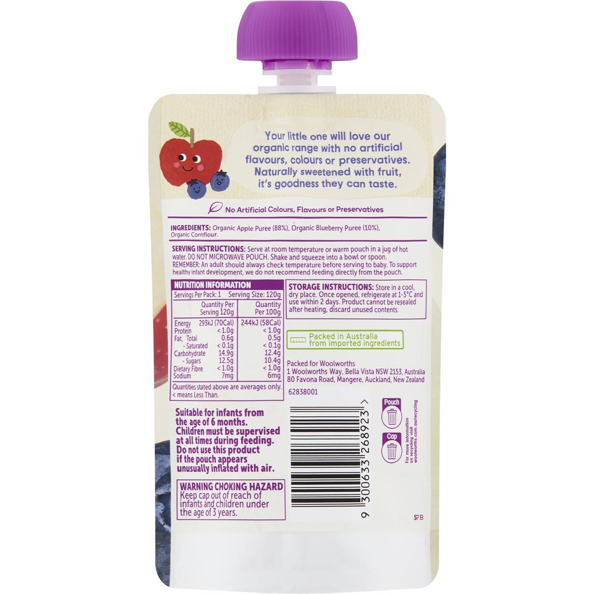 Macro Organic Baby Food Apple & Blueberry 6m 120g