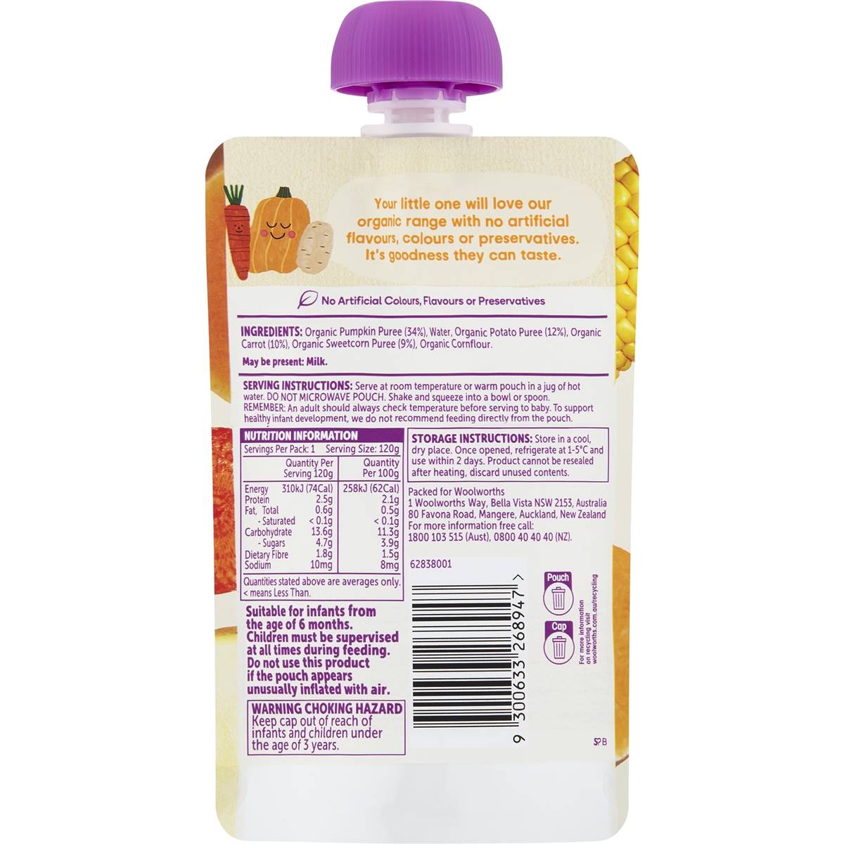 Macro Organic Baby Food Pumpkin Potato Carrot & Sweetcorn 120g