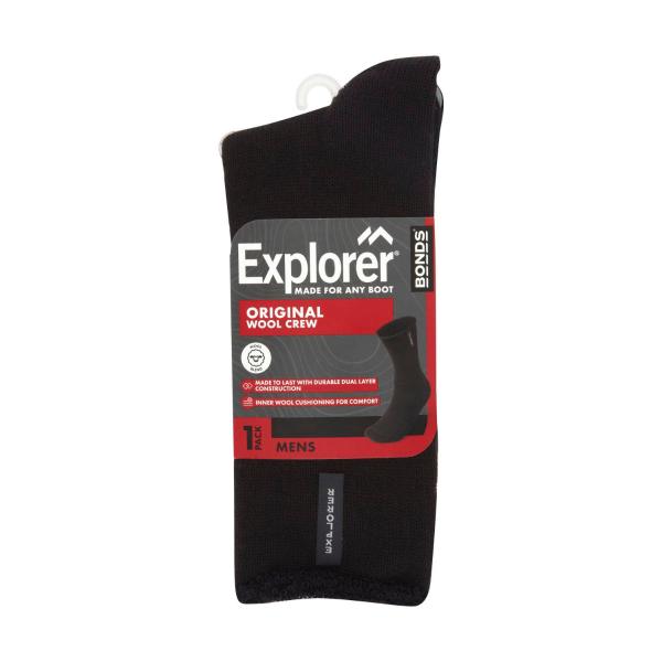 BONDS EXPLORER MENS SOCKS ORIGINAL WOOL CREW BLK 11-14