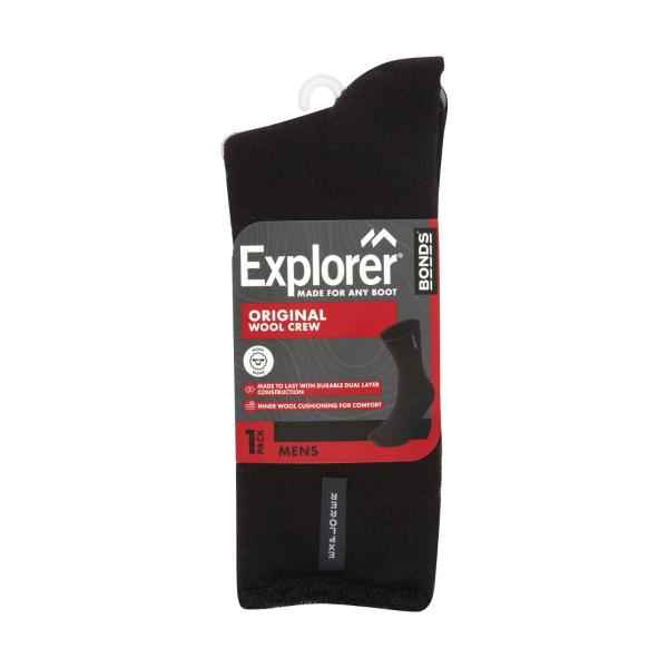 BONDS EXPLORER MENS SOCKS ORIGINAL WOOL CREW BLK 11-14