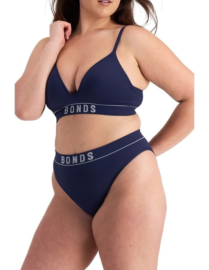 Retro Rib Seamless Wirefree Bra in Blue Enigma