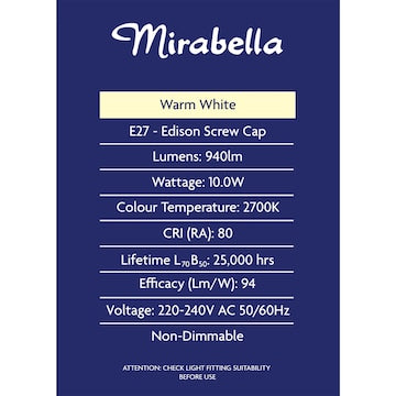 Mirabella LED R80 Reflector ES 10.0W 940lm Warm White Globe each
