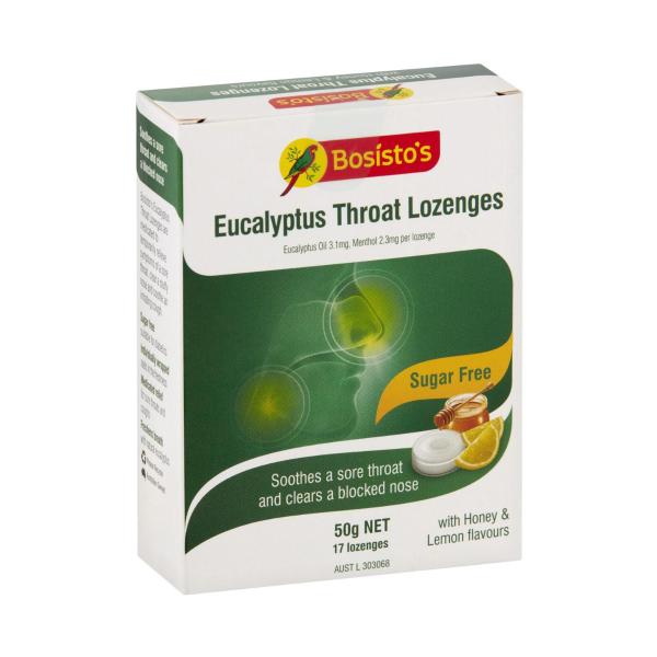 BOSISTOS EUCALYPTUS THROAT LOZENGES SUGAR FREE 50G
