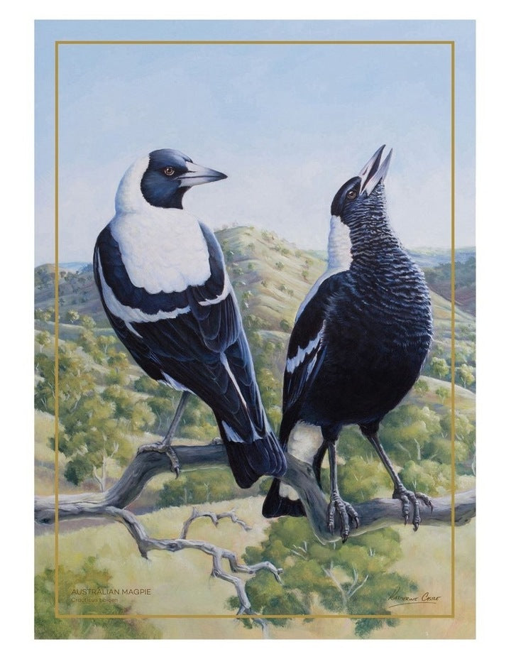 Birds of Australia Katherine Castle Tea Towel 50x70cm Magpie Print