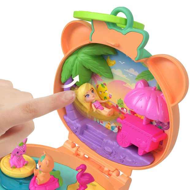Polly Pocket Plushie Bear Compact, Doll & Keychain Playset