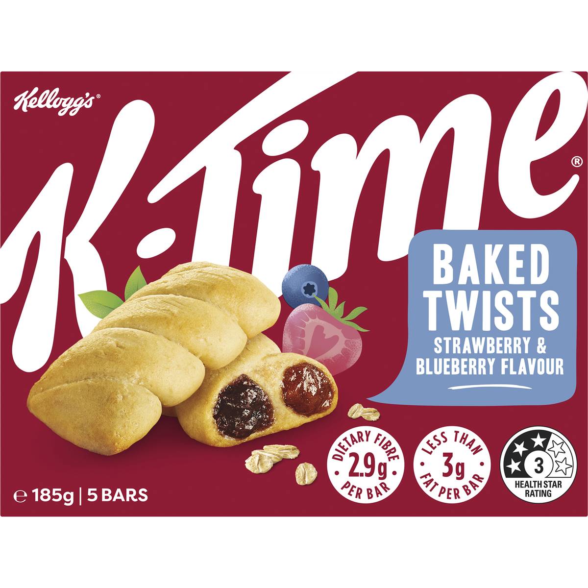 Kellogg's k-Time Baked Twists Strawberry & Blueberry Flavour Snack Bars 5 Pack