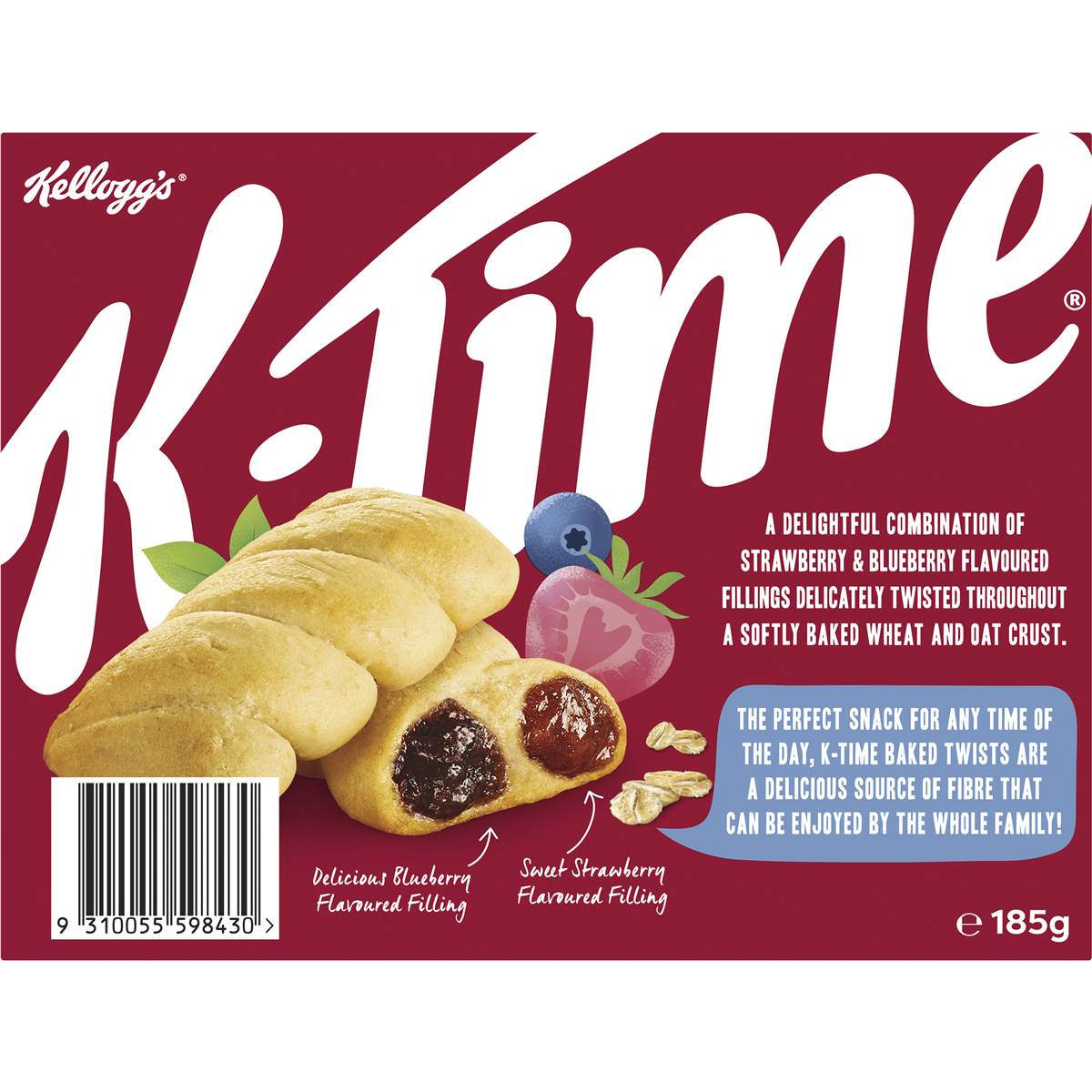 Kellogg's k-Time Baked Twists Strawberry & Blueberry Flavour Snack Bars 5 Pack