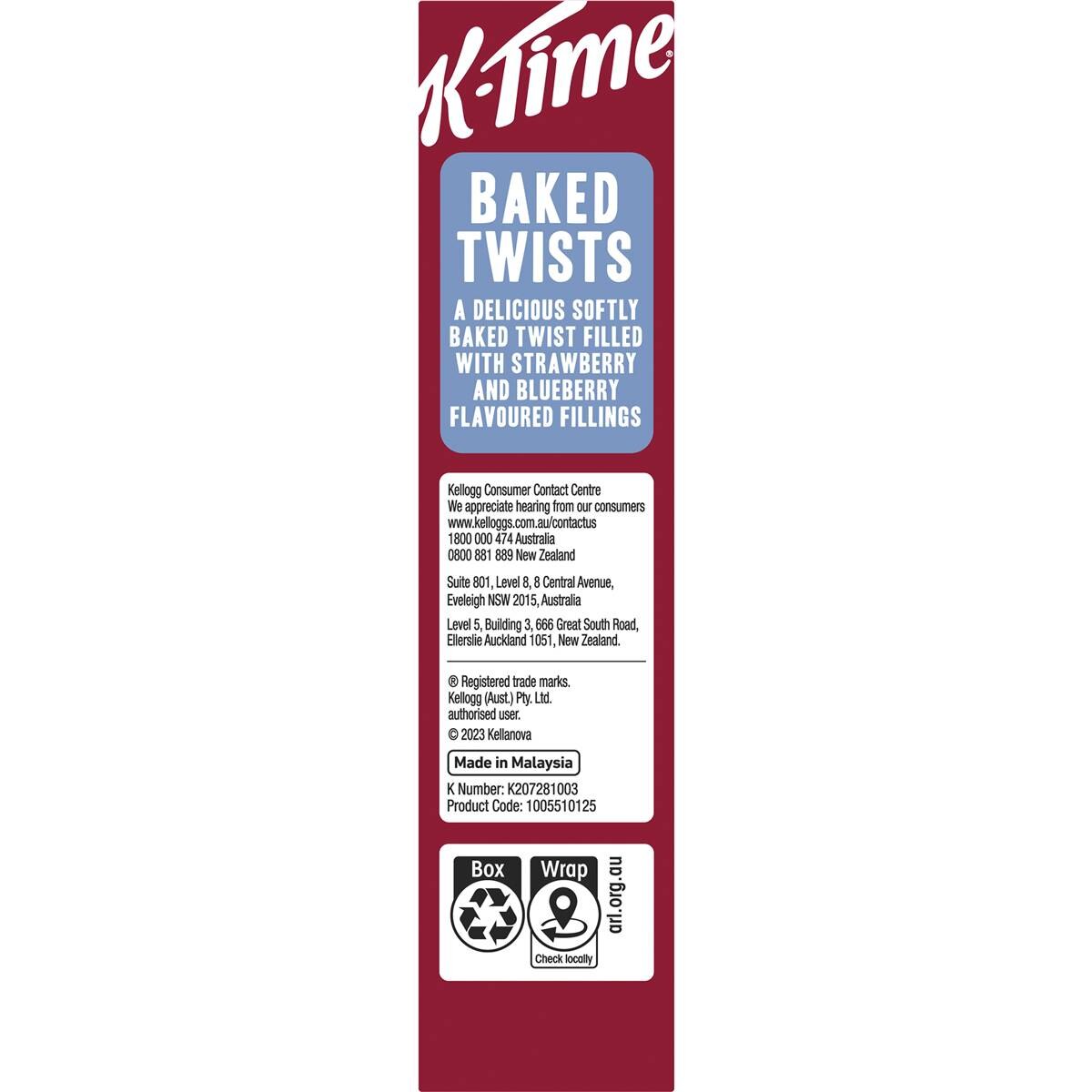 Kellogg's k-Time Baked Twists Strawberry & Blueberry Flavour Snack Bars 5 Pack