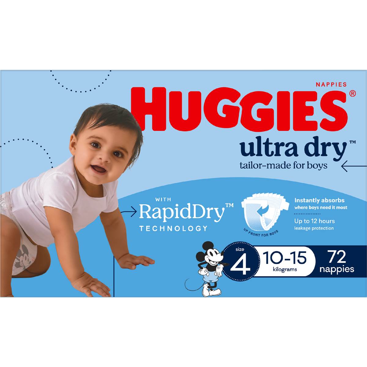 Huggies Ultra Dry Nappies Boys Size 4 (10-15kg) 72 Pack