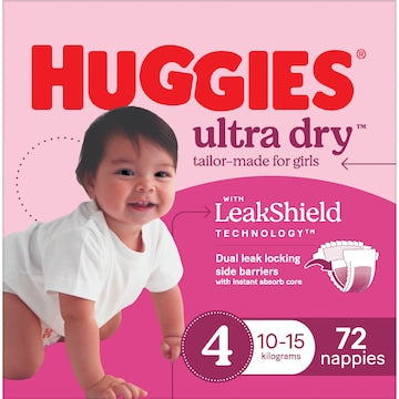 Huggies Ultra Dry Nappies Girls Size 4 (10-15kg) 72 pack