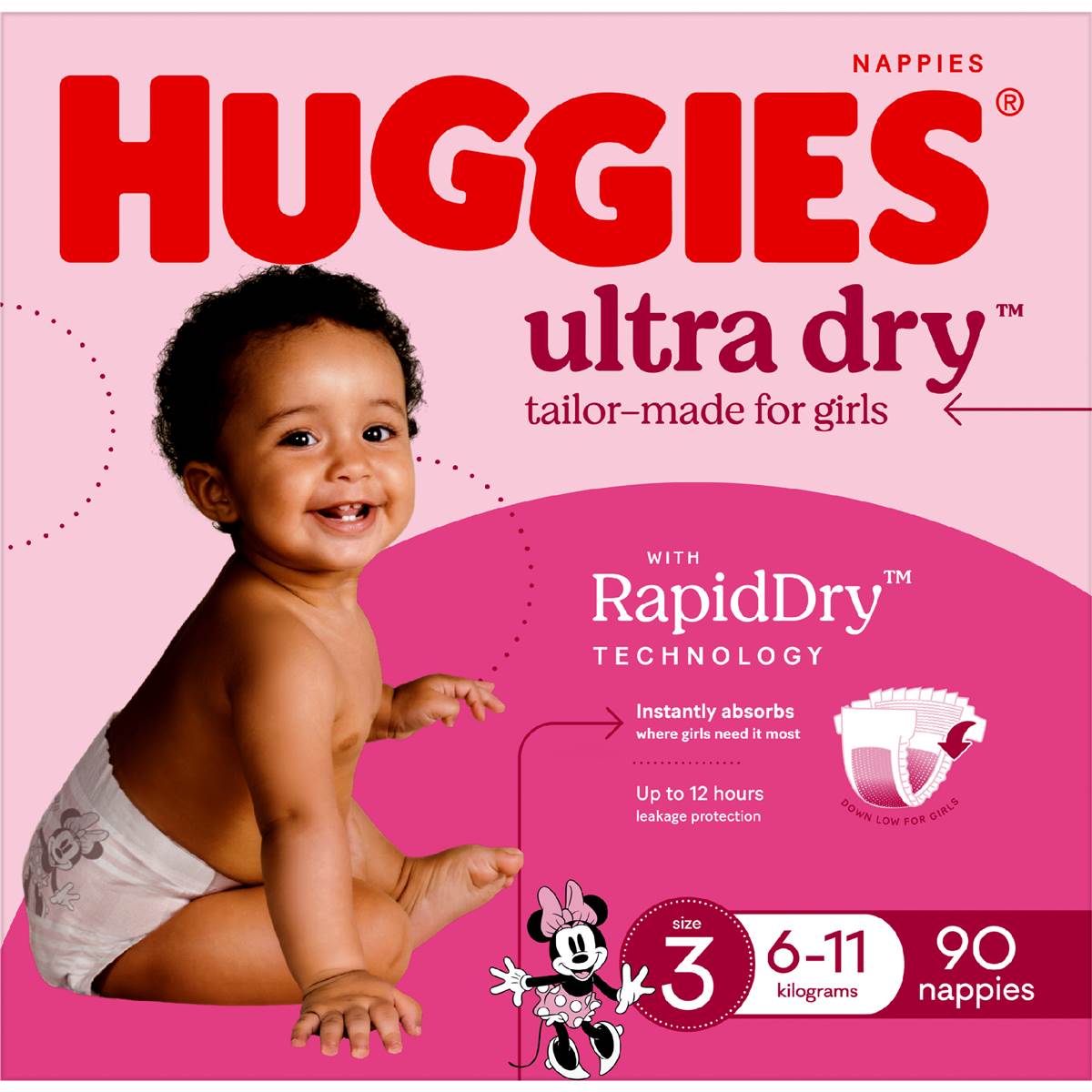 Huggies Ultra Dry Nappies Girls Size 3 (6-11kg) 90 Pack