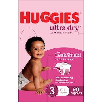 Huggies Ultra Dry Nappies Girls Size 3 (6-11kg) 90 pack