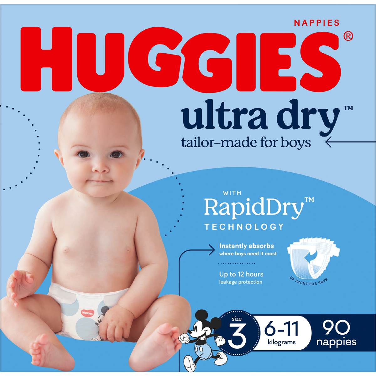 Huggies Ultra Dry Nappies Boys Size 3 (6-11kg) 90 Pack