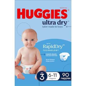 Huggies Ultra Dry Nappies Boys Size 3 (6-11kg) 90 pack