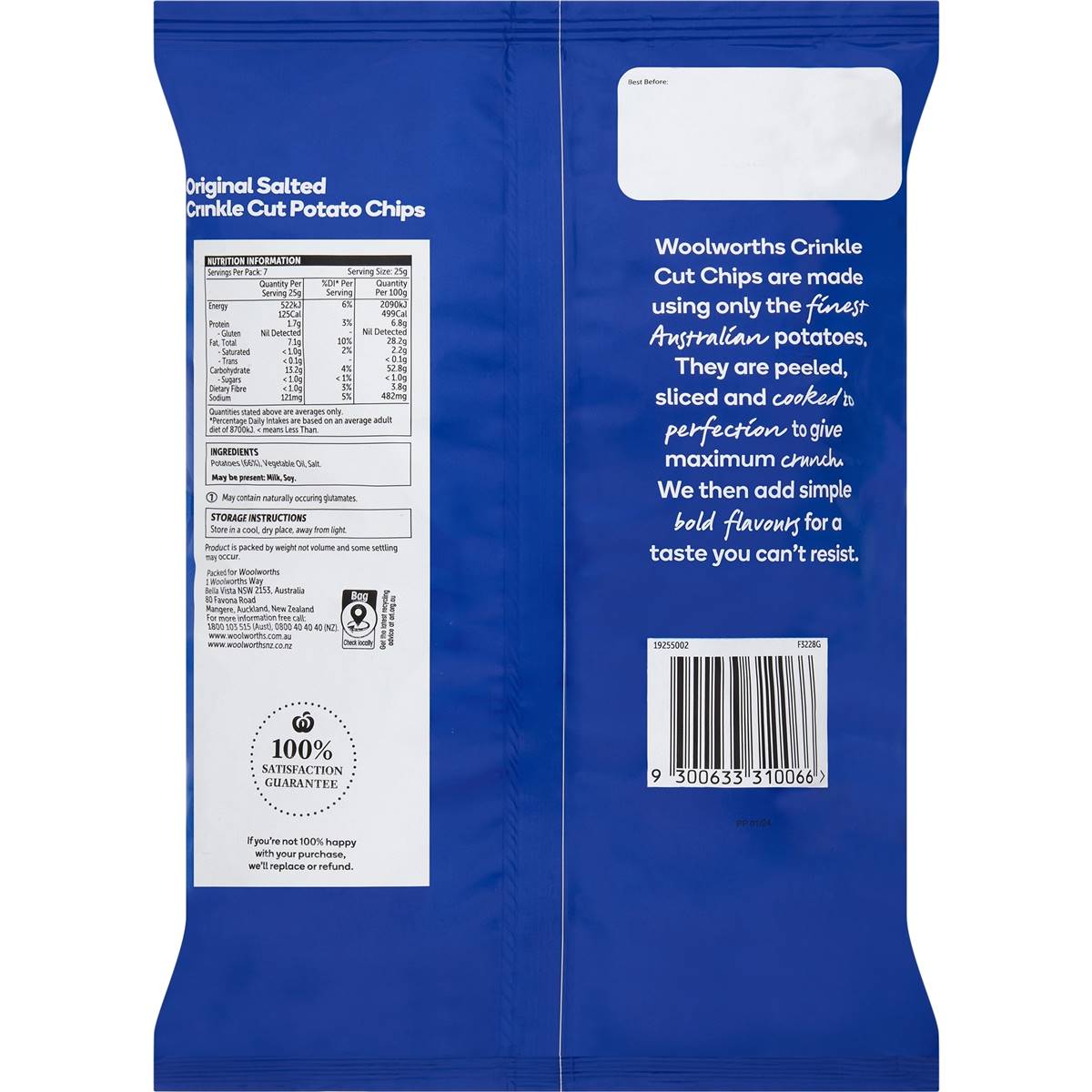 Woolworths Crinkle Cut Chips Original Crinkle Cut Original 175g