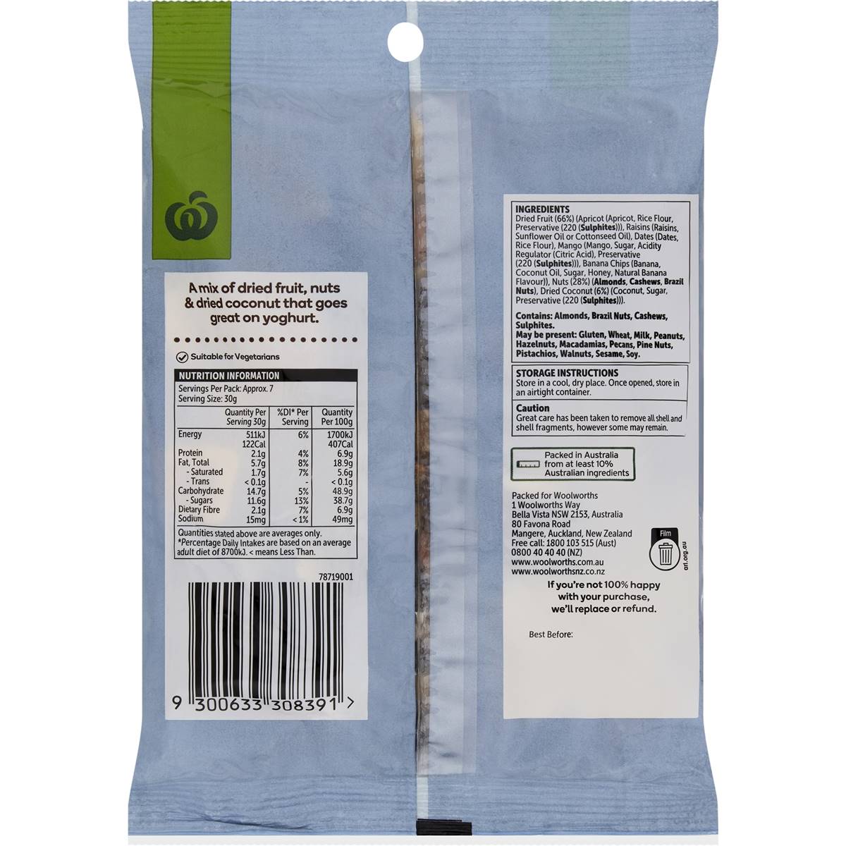 Woolworths Mixed Nuts Trail Mix 225g