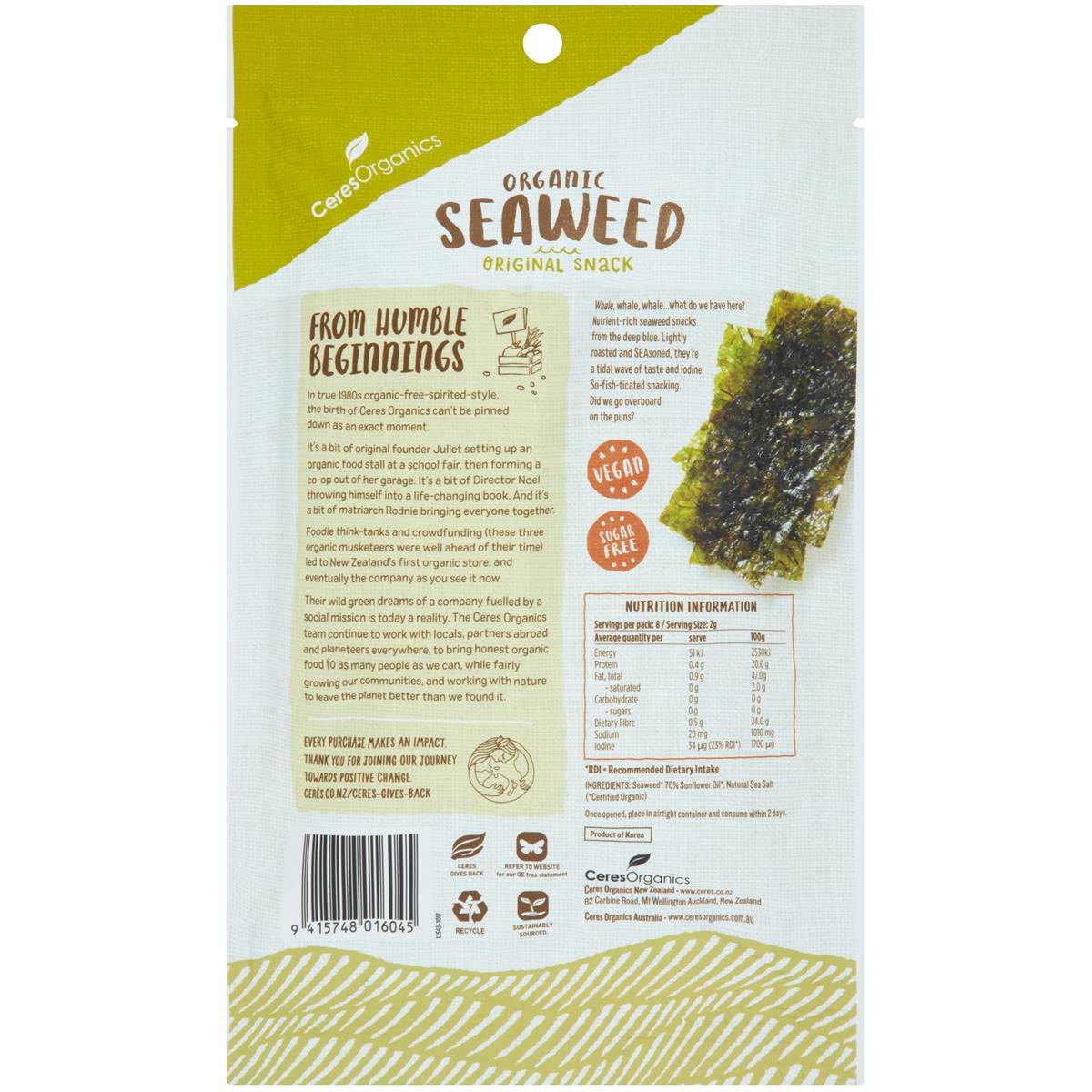 Ceres Organics Seaweed Nori Multipack 8x2g Each