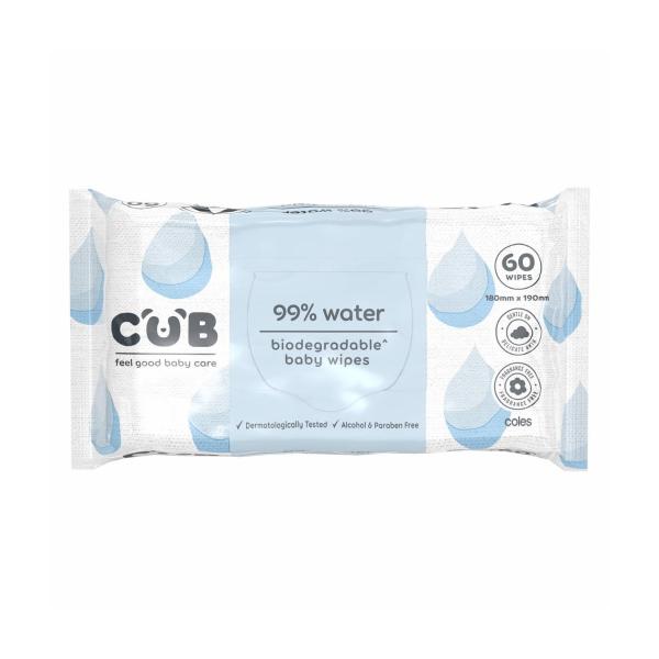 CUB BIODEGRADABLE WATER WIPES 60 PACK