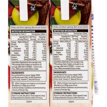Woolworths Apple & Blackcurrant Juice Poppers 250mL x 6 pack