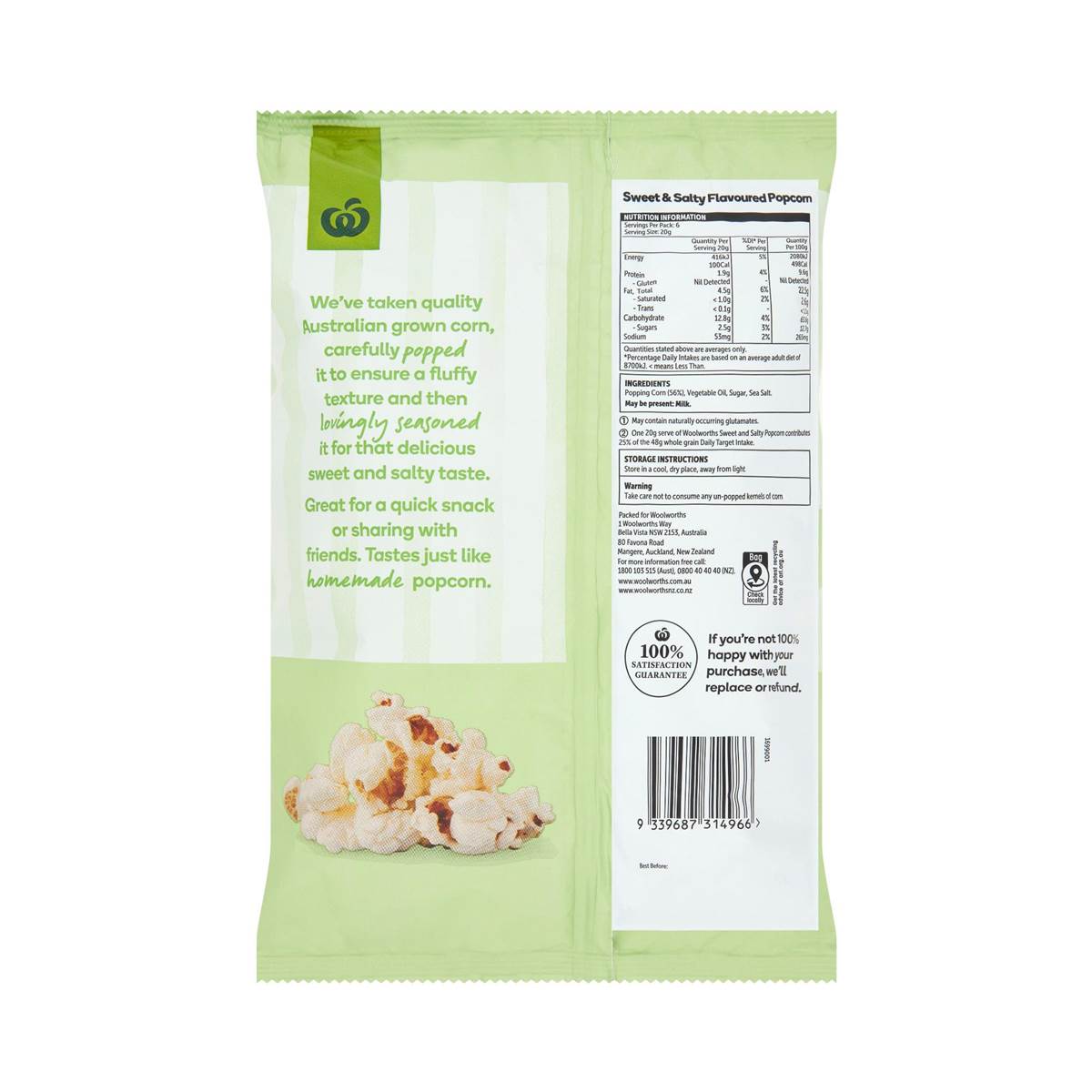 Woolworths Gluten Free Popcorn Sweet & Salty 120g