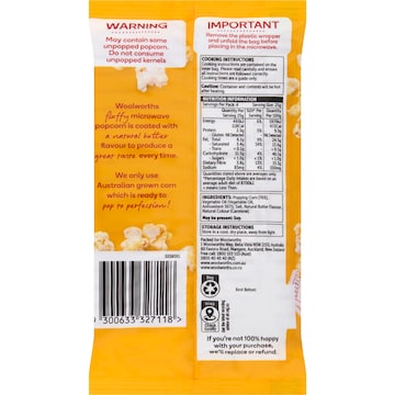 Woolworths Microwave Popcorn Butter Flavoured 100g