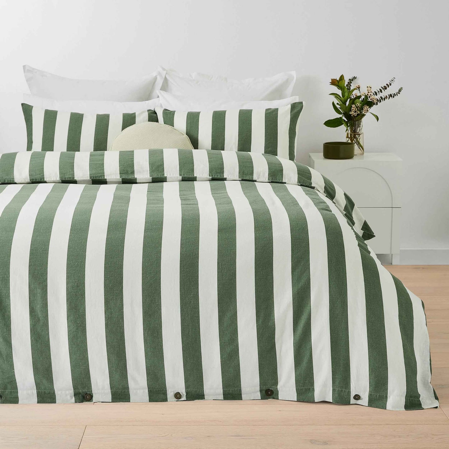 Stripe Linen Cotton Quilt Cover Set - King Bed, Forest
