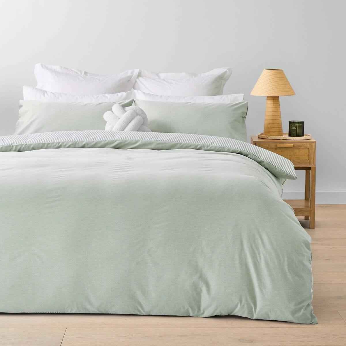 Chambray Cotton Rich Reversible Quilt Cover Set - Queen Bed, Seagrass