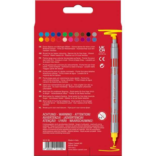 Faber-Castell Double Ended Felt Tip Colour Markers Assorted Pack of 20