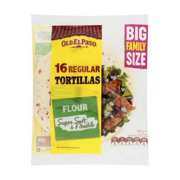 OLD EL PASO FAMILY REGULAR TORTILLAS 16 PACK 640GM