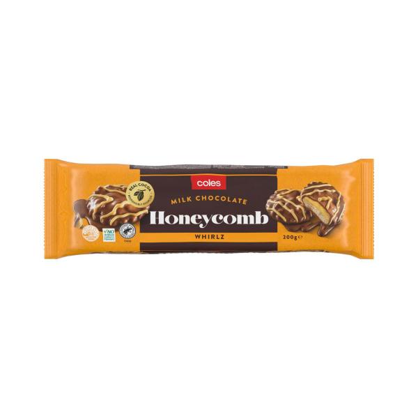 COLES CHOCOLATE BISCUITS WHIRLZ:HONEYCOMB:.:200 GRAM