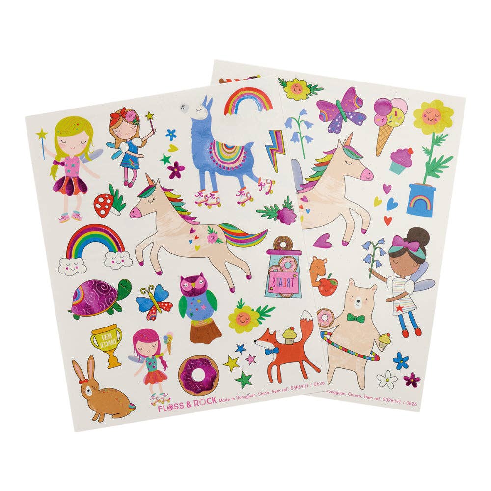 Floss & Rock Temporary Tattoos Rainbow Fairy 2 Sheets over 40 tattoos Art and craft for kid Fairy Unicorn and Castle Theme 3yrs+