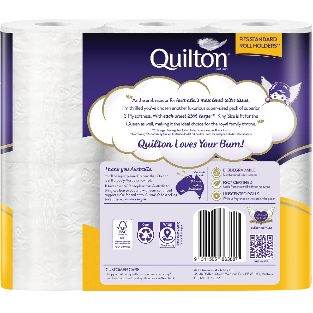 Quilton Toilet Tissue King Size Unscented 6 Pack