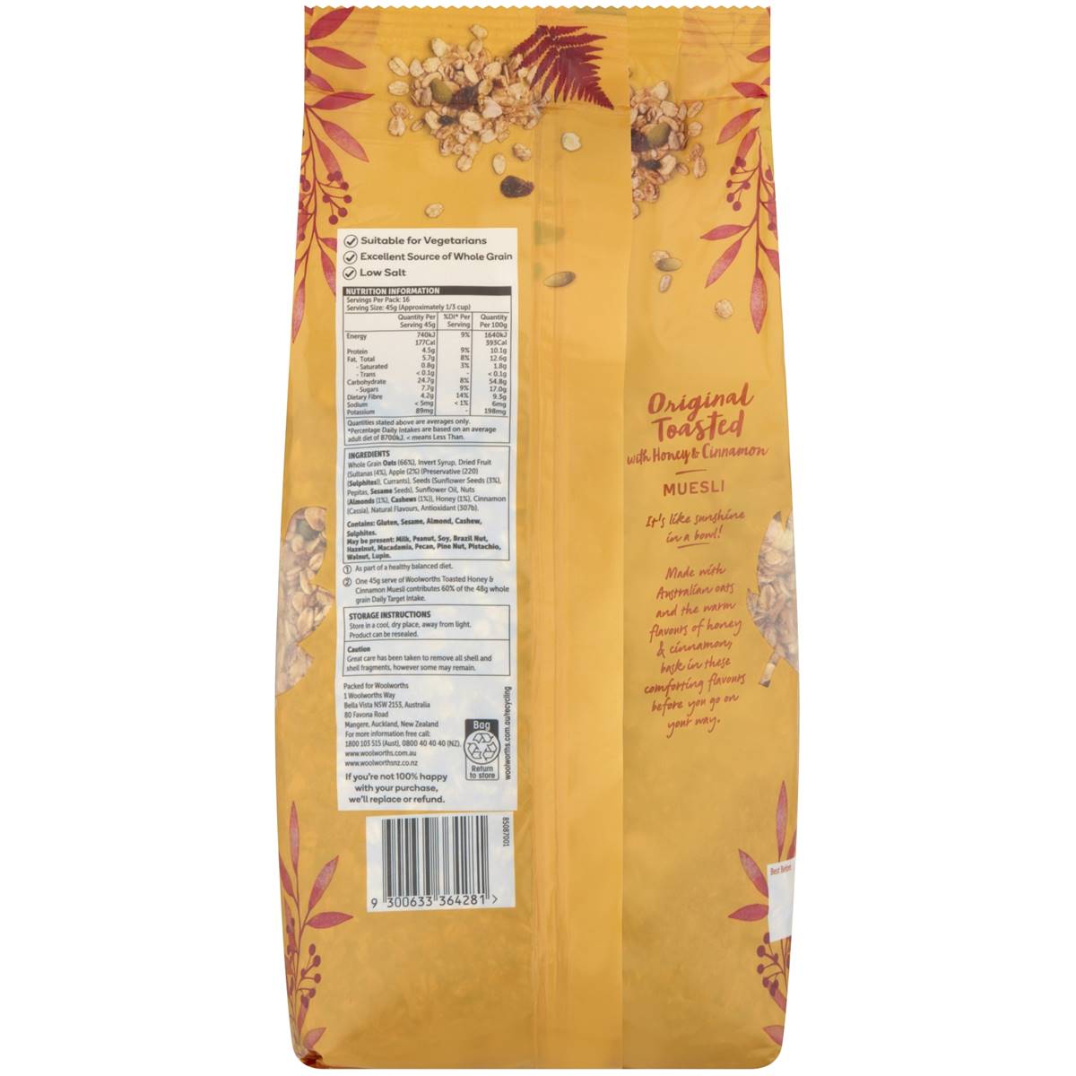 Woolworths Toasted Honey & Cinnamon Muesli 750g