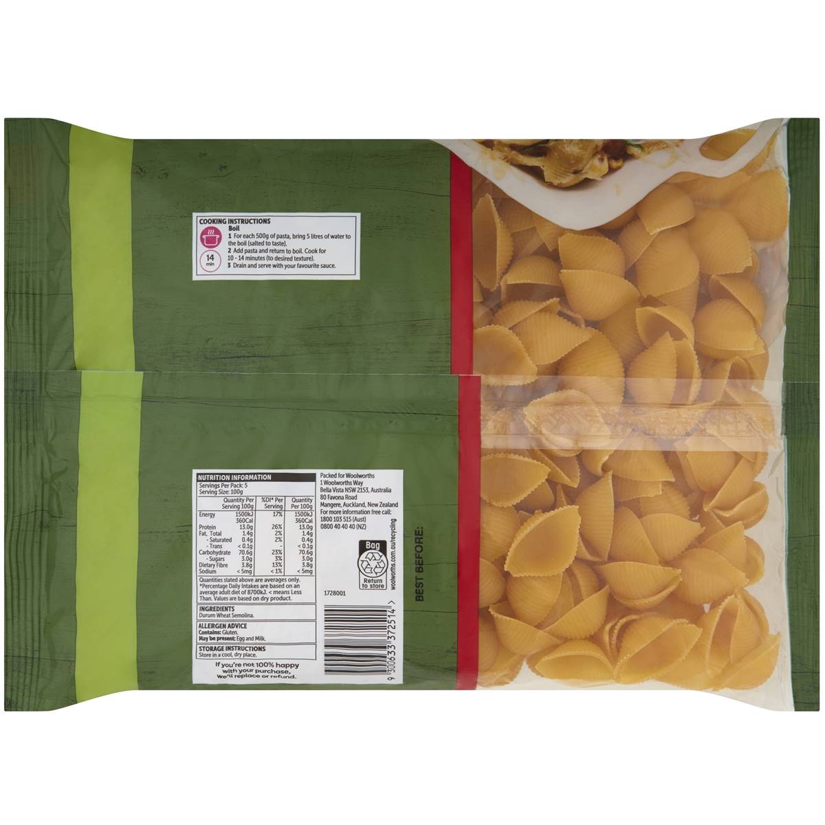 Woolworths Large Pasta Shells 500g