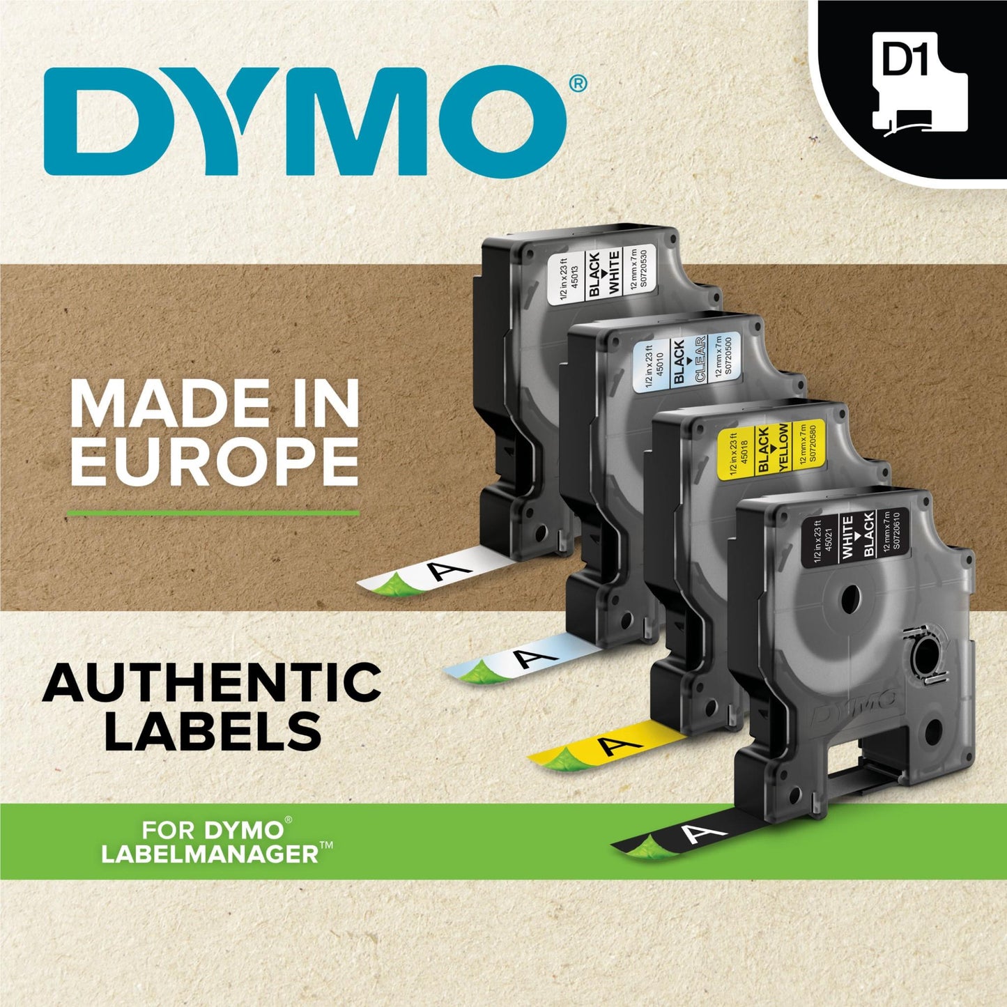 Dymo D1 Label Tape 12mm x 7M - Black on White