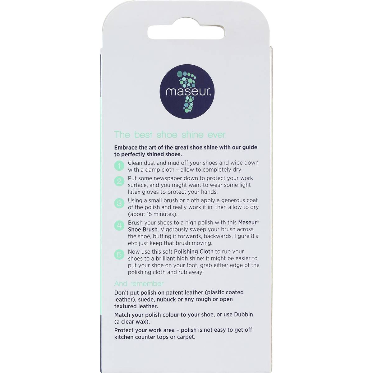 Maseur Footcare Shoe Brush & Polish Cloth Each