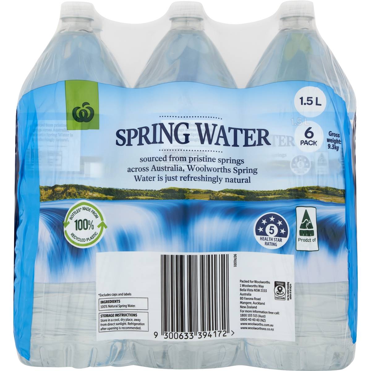Woolworths Spring Water Bottles 1.5L x 6 pack