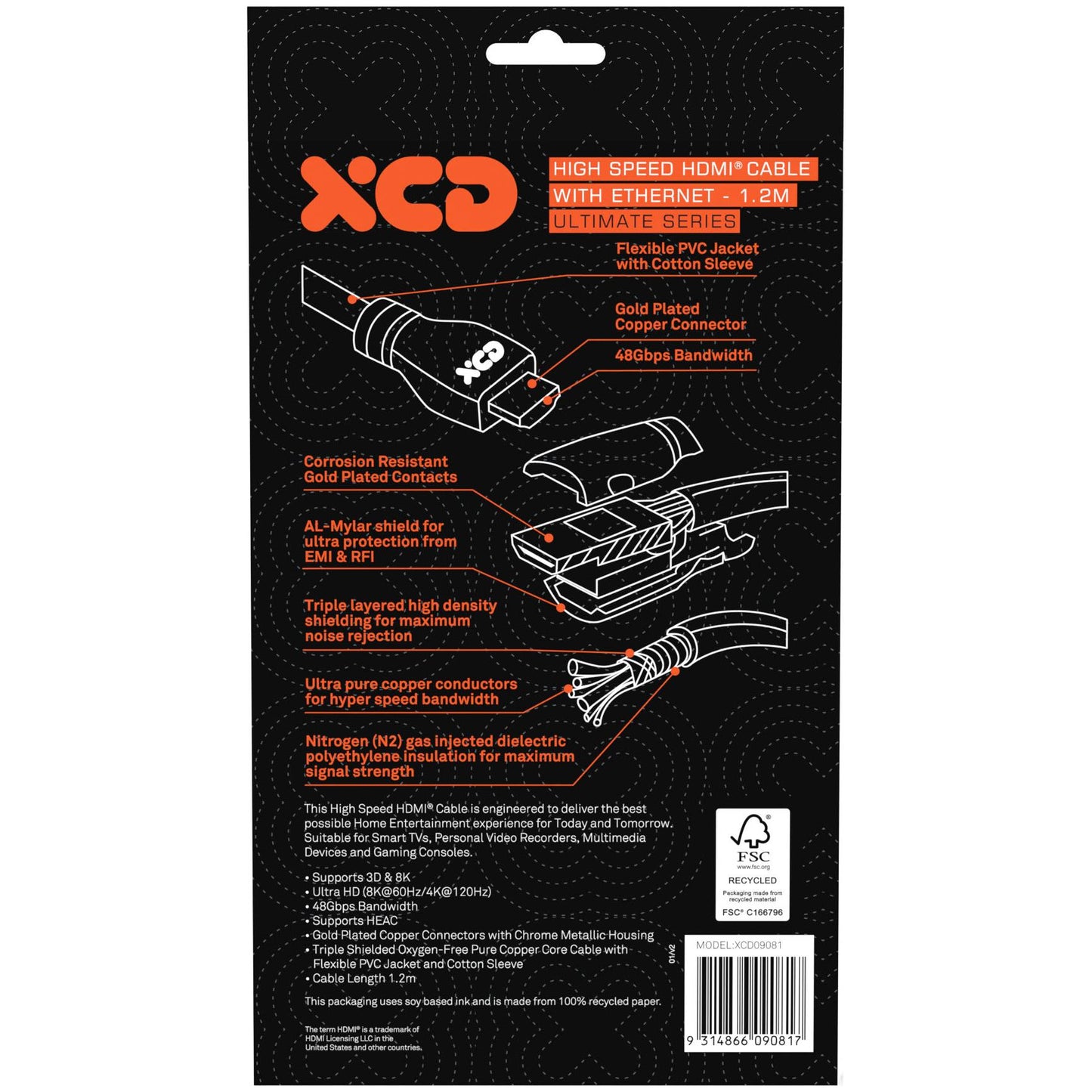XCD Ultimate Ultra High Speed Braided HDMI Cable 4K/8K 1.2m V2