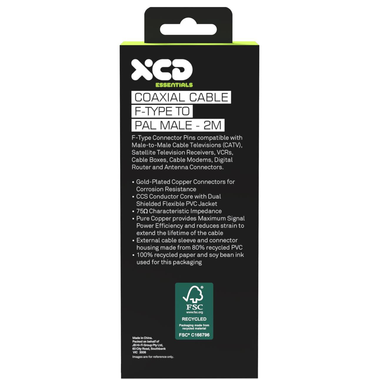 XCD Essentials F-Type to Pal Male Coaxial Cable 2M V2