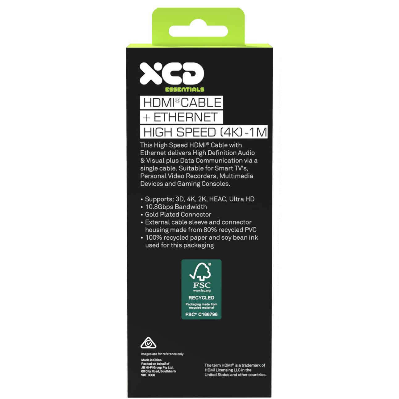 XCD Essentials High Speed HDMI Cable with Ethernet 4K 1m