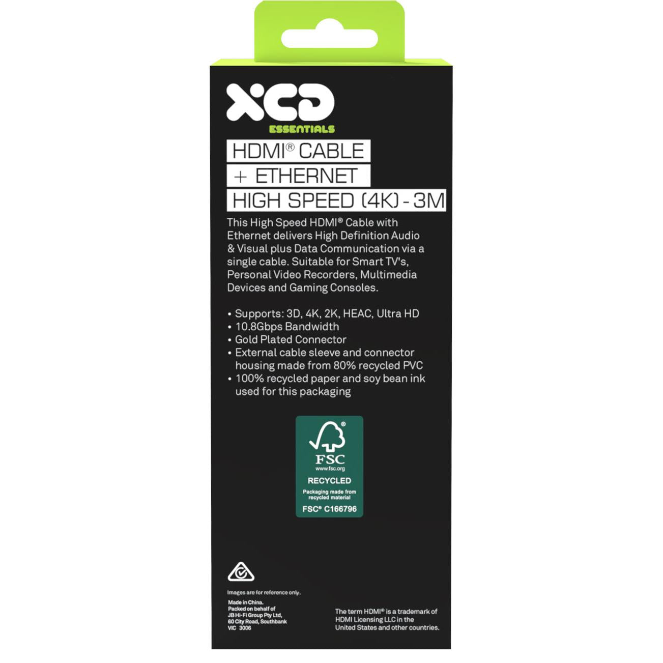 XCD Essentials High Speed HDMI Cable with Ethernet 4K 3m V2