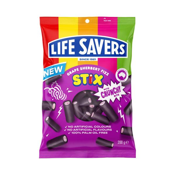 LIFE SAVERS GRAPE SHERBERT CRUNCH STIX 200G