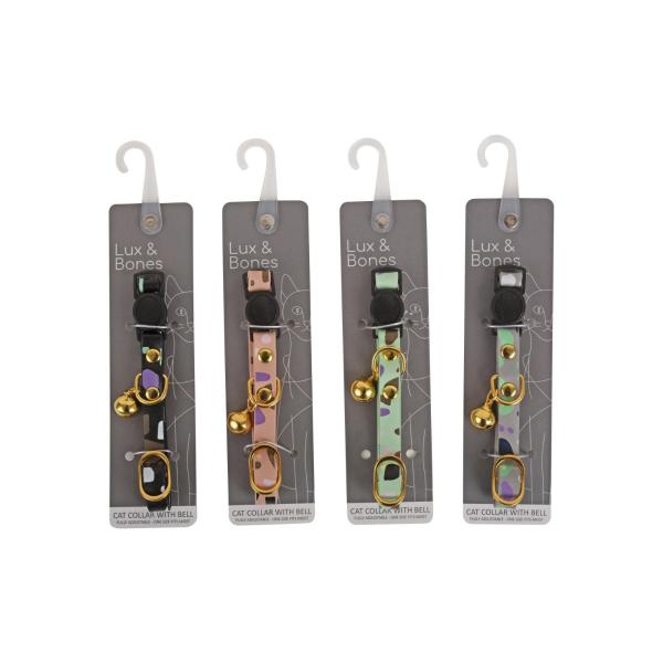 Printed Leather Cat Collar With Bell