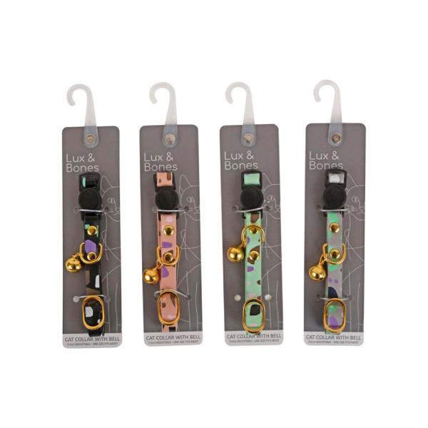 LUX & BONES PRINTED LEATHER CAT COLLAR WITH BELL 1 PACK