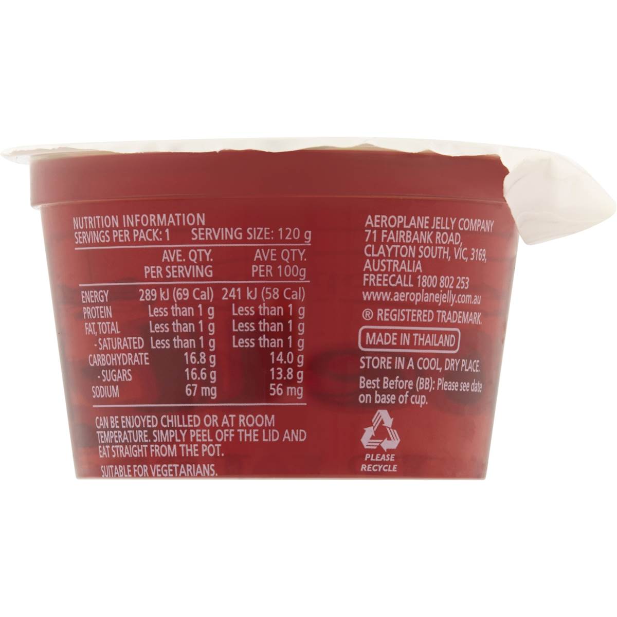 Aeroplane Ready To Eat Jelly Cup Snack Strawberry Flavour 120g