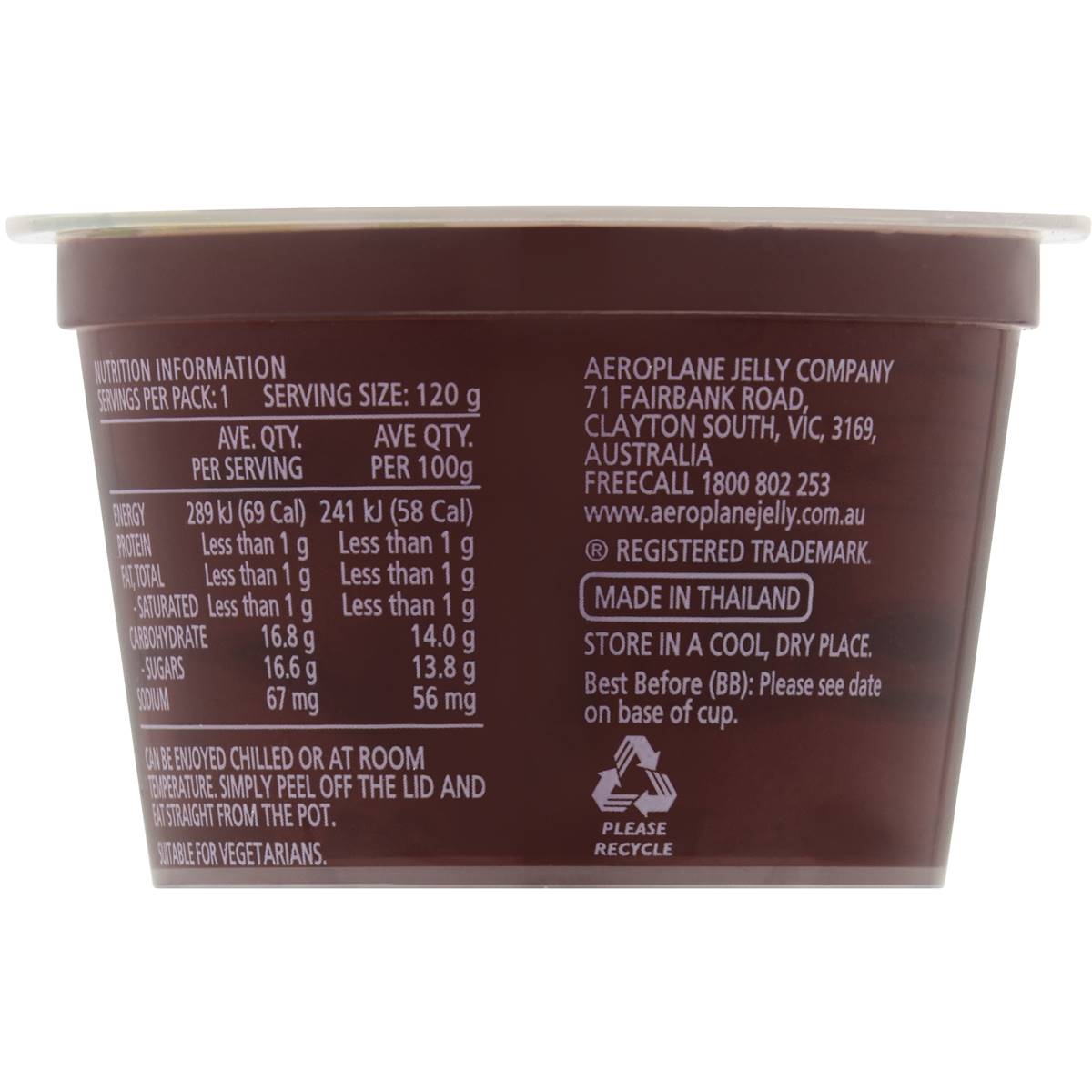 Aeroplane Ready To Eat Jelly Cup Snack Raspberry Flavour 120g