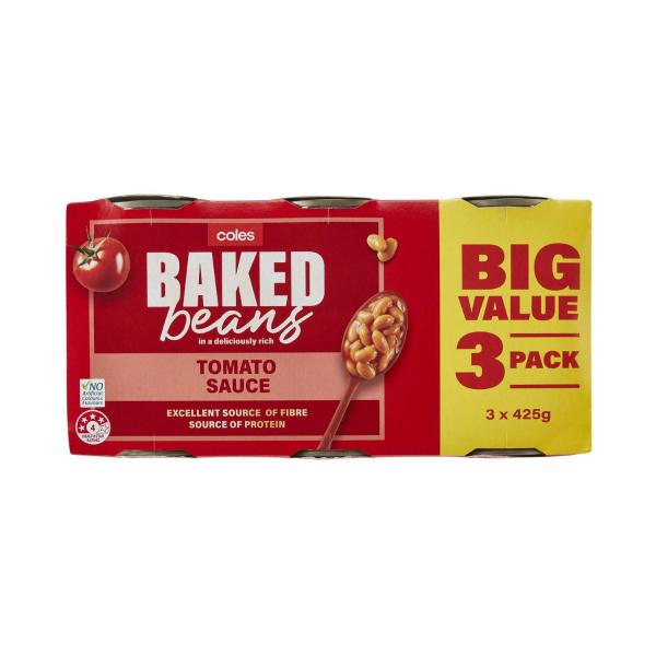 COLES BAKED BEANS IN TOMATO SAUCE 3PK