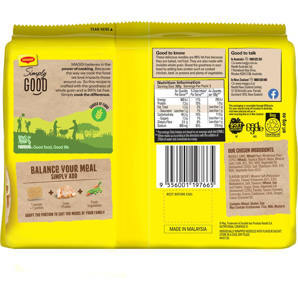 Maggi 2 Minute Wholegrain Chicken Flavour Instant Noodles 5 Pack